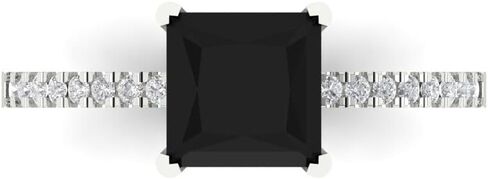1.6ct Princess Cut Solitaire with Accent Natural Black Onyx Designer Bridal Wedding art deco Anniversary Ring 14k White Gold in Saudi Arabia