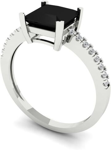 1.6ct Princess Cut Solitaire with Accent Natural Black Onyx Designer Bridal Wedding art deco Anniversary Ring 14k White Gold in Saudi Arabia