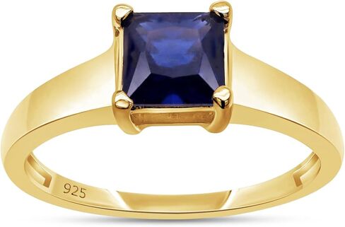 AFFY Princess Cut Simulated Blue Sapphire Solitaire Ring in 14k Gold Over Sterling Silver (1 Cttw) in Kuwait