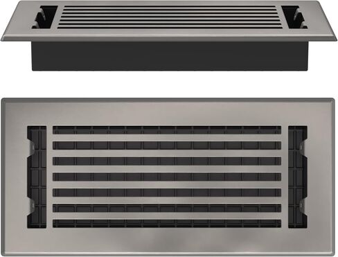 Floor Register 4x10 Vent Cover – 8 Pack – Heavy-Duty Steel, Rustproof & Walkable Grates, Easy Drop-in Install, Adjustable Air Supply Switch - Decorative Straight Line Design, Textured Black in Kuwait