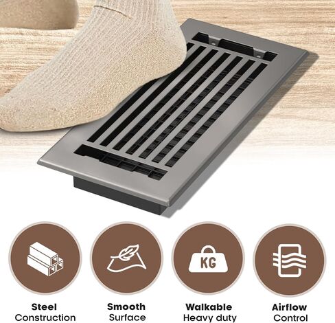 Floor Register 4x10 Vent Cover – 8 Pack – Heavy-Duty Steel, Rustproof & Walkable Grates, Easy Drop-in Install, Adjustable Air Supply Switch - Decorative Straight Line Design, Textured Black in Kuwait