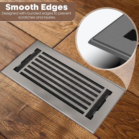 Floor Register 4x10 Vent Cover – 8 Pack – Heavy-Duty Steel, Rustproof & Walkable Grates, Easy Drop-in Install, Adjustable Air Supply Switch - Decorative Straight Line Design, Textured Black in Kuwait