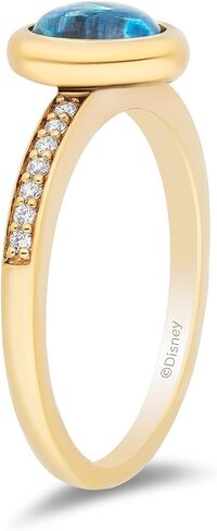 Jewelili Enchanted Disney Fine Jewelry 14K Yellow Gold over Sterling Silver with 1/10 CTTW Diamonds and Swiss Blue Topaz Jasmine Ring, Size 7 in Saudi Arabia