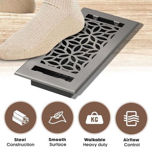 Floor Register 4x10 Vent Cover – 8 Pack – Heavy-Duty Steel, Rustproof & Walkable Grates, Easy Drop-in Install, Adjustable Air Supply Switch - Decorative Straight Line Design, Textured Black in Kuwait