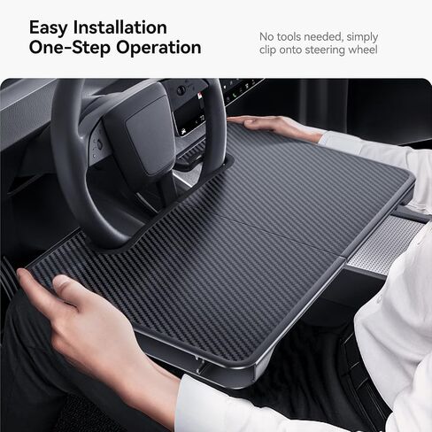 YONZEE 2-in-1 Car Steering Wheel Desk Tray & Car Seat Gap Filler Organizer – Foldable Carbon Fiber Look Table for Laptop, Eating, Writing – Universal Fit for Most Vehicles in Kuwait