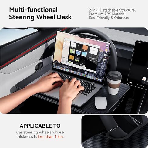YONZEE 2-in-1 Car Steering Wheel Desk Tray & Car Seat Gap Filler Organizer – Foldable Carbon Fiber Look Table for Laptop, Eating, Writing – Universal Fit for Most Vehicles in Kuwait