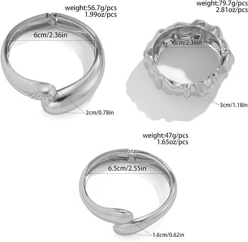 CJIAYUJEW 3Pcs Big Chunky Gold Bangle for Women Silver Cuff Wide Bracelet Trendy Teardrop Wire Irregular Minimalist Jewelry in Saudi Arabia