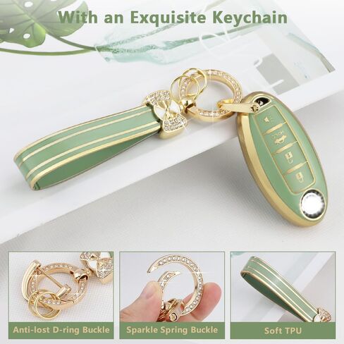 PIFOOG Key Fob Cover for Nissan 4 Button Pink Bling Keychain Girly Car Keys Case Shell أغطية كاملة ملحقات حامية لـ Altima Sentra Kicks Armada Murano Rogue Pathfinder Versa Titan Women TPU in Saudi Arabia