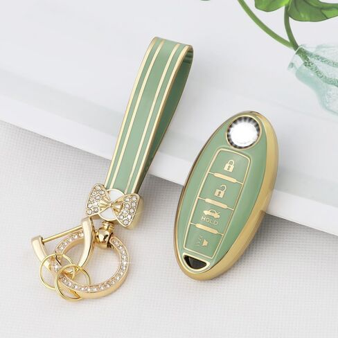 PIFOOG Key Fob Cover for Nissan 4 Button Pink Bling Keychain Girly Car Keys Case Shell أغطية كاملة ملحقات حامية لـ Altima Sentra Kicks Armada Murano Rogue Pathfinder Versa Titan Women TPU in Saudi Arabia