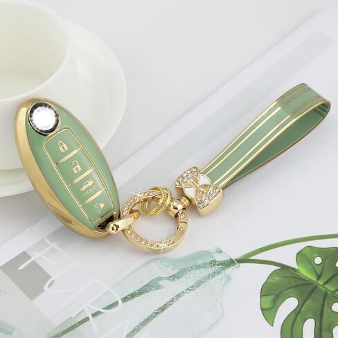 PIFOOG Key Fob Cover for Nissan 4 Button Pink Bling Keychain Girly Car Keys Case Shell أغطية كاملة ملحقات حامية لـ Altima Sentra Kicks Armada Murano Rogue Pathfinder Versa Titan Women TPU in Saudi Arabia