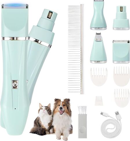 Electric Dog Grooming Kit Dog Paw Trimmer, 4 in 1 Pet Nail Grinder Low Noise for Dogs Cats, Pet Grooming Kit Rechargeable and Plug-and-Play for Grooming Hair, Paws, Eyes, Ears, Face (Beige) in Saudi Arabia