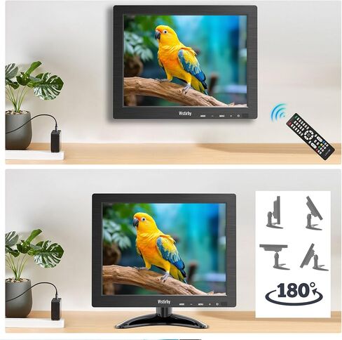 شاشة صغيرة 10.1 بوصة (1920 × 1200) IPS 178 درجة زاوية عرض تدعم HDMI VGA AV BNC مدخل USB للكمبيوتر المحمول، مكبر صوت مدمج بشاشة المطبخ، قابل للتركيب على VESA، جهاز تحكم عن بعد in Kuwait