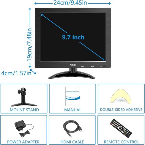 شاشة صغيرة 10.1 بوصة (1920 × 1200) IPS 178 درجة زاوية عرض تدعم HDMI VGA AV BNC مدخل USB للكمبيوتر المحمول، مكبر صوت مدمج بشاشة المطبخ، قابل للتركيب على VESA، جهاز تحكم عن بعد in Kuwait
