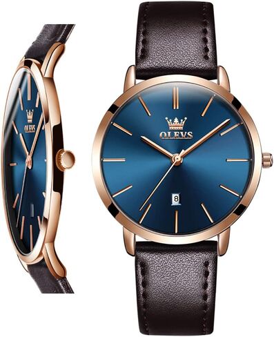 OLEVS Women Wrist Watches Ultra Thin 6.5mm Minimalist Dress Fashion Leather Strap Quartz Waterproof Date Day Slim Watches for Ladies in Saudi Arabia