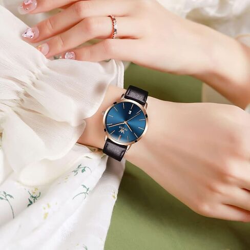 OLEVS Women Wrist Watches Ultra Thin 6.5mm Minimalist Dress Fashion Leather Strap Quartz Waterproof Date Day Slim Watches for Ladies in Saudi Arabia