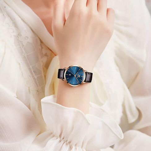 OLEVS Women Wrist Watches Ultra Thin 6.5mm Minimalist Dress Fashion Leather Strap Quartz Waterproof Date Day Slim Watches for Ladies in Saudi Arabia