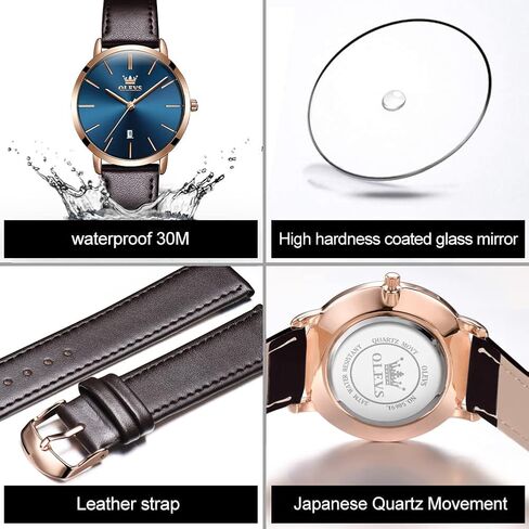 OLEVS Women Wrist Watches Ultra Thin 6.5mm Minimalist Dress Fashion Leather Strap Quartz Waterproof Date Day Slim Watches for Ladies in Saudi Arabia