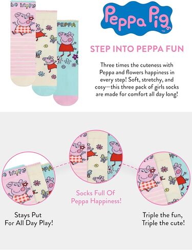 Peppa Pig Socks 3 Pack, Multipack Girls Socks, Pack Of 3 Sock Set, Official Merchandise in Saudi Arabia