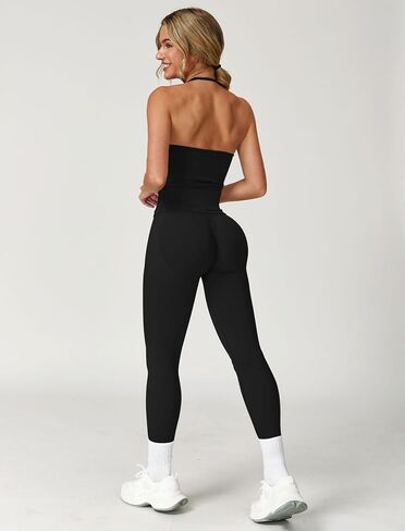 ABOCIW Workout Sets for Women Seamless Scunch Butt Lifting Impact Leggings Longline Strappy Top 2 Piece Gym Outfits in Kuwait