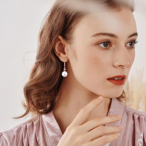 أقراط اللؤلؤ للنساء 925 الفضة الاسترليني لذيذ تتدلى الأقراط Leverback مثقال 5A مكعب زركونيا اللؤلؤ والمجوهرات الذكرى عيد الأم عيد الميلاد هدايا عيد الميلاد للنساء الفتيات in Kuwait