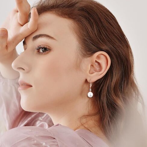 أقراط اللؤلؤ للنساء 925 الفضة الاسترليني لذيذ تتدلى الأقراط Leverback مثقال 5A مكعب زركونيا اللؤلؤ والمجوهرات الذكرى عيد الأم عيد الميلاد هدايا عيد الميلاد للنساء الفتيات in Kuwait