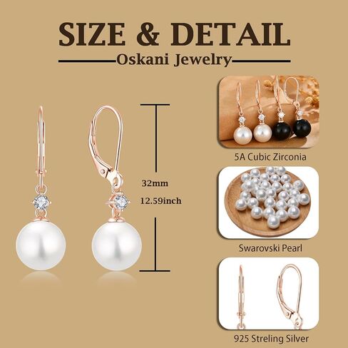 أقراط اللؤلؤ للنساء 925 الفضة الاسترليني لذيذ تتدلى الأقراط Leverback مثقال 5A مكعب زركونيا اللؤلؤ والمجوهرات الذكرى عيد الأم عيد الميلاد هدايا عيد الميلاد للنساء الفتيات in Kuwait