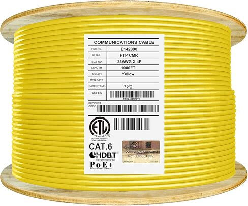 Elite Cat6 Shielded Plenum (CMP)، 1000 قدم، FTP 23AWG، النحاس النقي الصلب، 550 ميجا هرتز، مدرج في قائمة UL، شهادة UL-LP، PoE عالي الأداء، بكرة كابل إيثرنت بالجملة، أزرق in Kuwait