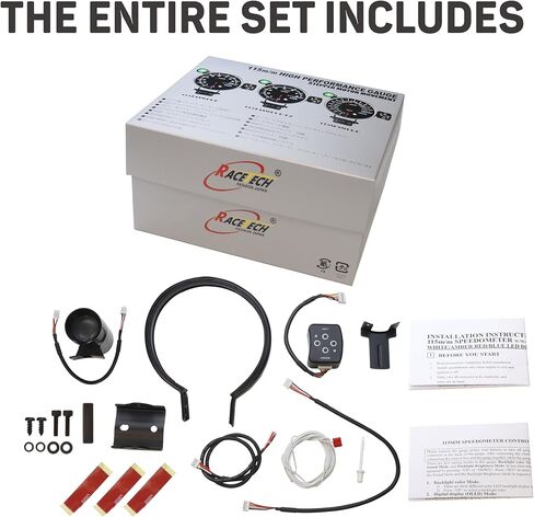 RACETECH Electrical 115MM Tachometer 0-10000RPM White & Amber RED & Blue LED Display with Warning & Peak(W/Outside Shift-Light & Control Box) with OLED Display in Kuwait