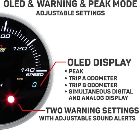 RACETECH Electrical 115MM Tachometer 0-10000RPM White & Amber RED & Blue LED Display with Warning & Peak(W/Outside Shift-Light & Control Box) with OLED Display in Kuwait