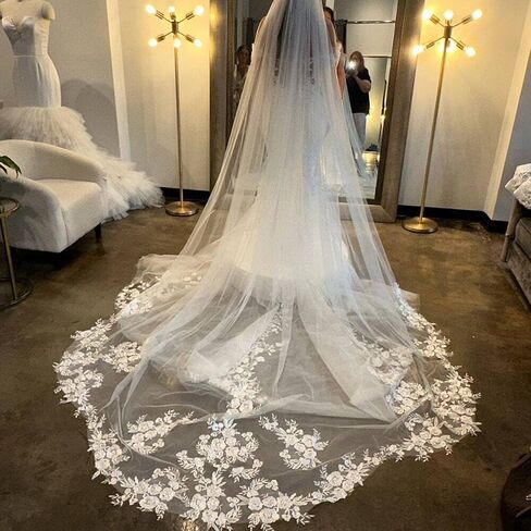 Wedding Veil Flower Lace Bridal Veil with Metal Comb,Cathedral Length Bride Veil 1 Tier Long Veil for Bride Dress in Kuwait