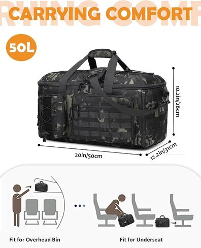 50L Gym Bags for Men, 3 in 1 Travel Duffle Bag with Shoe Compartment, Tactical Military Backpack for Overnight Weekender Gym Traveling Workout Deployment in Saudi Arabia