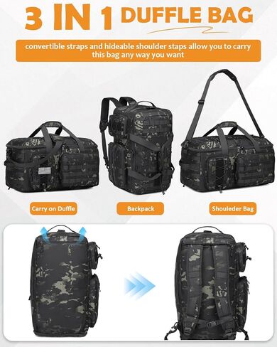 50L Gym Bags for Men, 3 in 1 Travel Duffle Bag with Shoe Compartment, Tactical Military Backpack for Overnight Weekender Gym Traveling Workout Deployment in Saudi Arabia