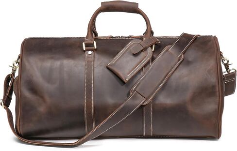 Mens Leather Weekend Bag Full Grain Classic Leather Duffel Bags for Mens Gym Sports Vintage Travel Luggage Overnight Duffle Bags (Dark Brown, 22 Inch) in Saudi Arabia