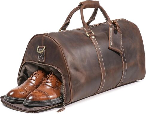 Mens Leather Weekend Bag Full Grain Classic Leather Duffel Bags for Mens Gym Sports Vintage Travel Luggage Overnight Duffle Bags (Dark Brown, 22 Inch) in Saudi Arabia