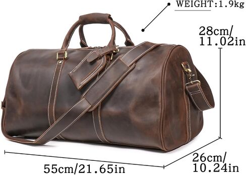 Mens Leather Weekend Bag Full Grain Classic Leather Duffel Bags for Mens Gym Sports Vintage Travel Luggage Overnight Duffle Bags (Dark Brown, 22 Inch) in Saudi Arabia
