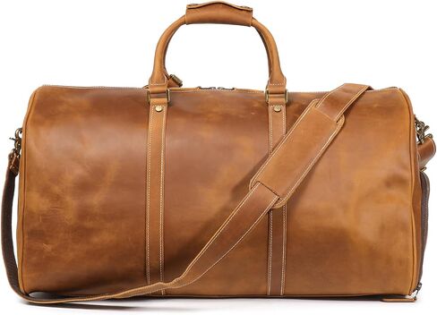 Mens Leather Weekend Bag Full Grain Classic Leather Duffel Bags for Mens Gym Sports Vintage Travel Luggage Overnight Duffle Bags (Dark Brown, 22 Inch) in Saudi Arabia
