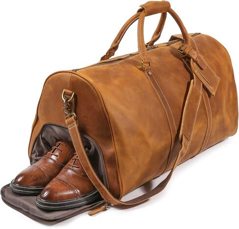 Mens Leather Weekend Bag Full Grain Classic Leather Duffel Bags for Mens Gym Sports Vintage Travel Luggage Overnight Duffle Bags (Dark Brown, 22 Inch) in Saudi Arabia