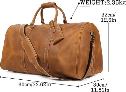 Mens Leather Weekend Bag Full Grain Classic Leather Duffel Bags for Mens Gym Sports Vintage Travel Luggage Overnight Duffle Bags (Dark Brown, 22 Inch) in Saudi Arabia
