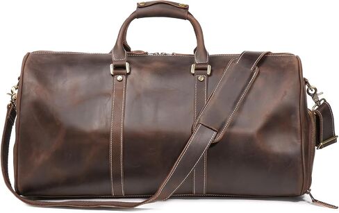 Mens Leather Weekend Bag Full Grain Classic Leather Duffel Bags for Mens Gym Sports Vintage Travel Luggage Overnight Duffle Bags (Dark Brown, 22 Inch) in Saudi Arabia