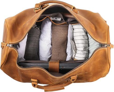 Mens Leather Weekend Bag Full Grain Classic Leather Duffel Bags for Mens Gym Sports Vintage Travel Luggage Overnight Duffle Bags (Dark Brown, 22 Inch) in Saudi Arabia