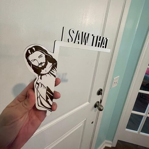 2 PCS Jesus I Saw That Funny Home Decor Door Frame Decoration Wood Frame Corner Decoration for Mirror Cabinet Chair Drawer Furniture (Black+White) in Saudi Arabia