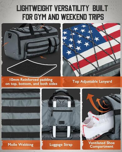 حقيبة Duffel 45L للرجال ، 3 في 1 قابلة للتحويل ، قم بتكليف صالة ألعاب رياضية مع مقصورة للأحذية ، وحلقات ترس تكتيكية ، وبطانة مائية ، والتمرين والسفر (الأسود) in Saudi Arabia