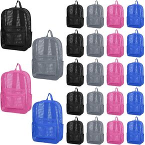 24 Pack Mesh Backpack bulk for School Heavy Duty See Through Mesh Bookbags for Girls Boys Adults Students Beach (Classic Colors) in Kuwait