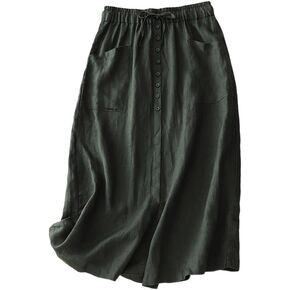 Kinghua Linen Skirts for Women 2025 Spring Summer Beach Casual A Line Elastic High Waisted Flowy Midi Long Skirt with Pockets in Saudi Arabia