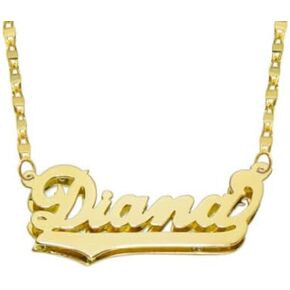 14K Authentic Solid Yellow Gold Personalized Custom Double Plate 3D Name Necklace in Kuwait