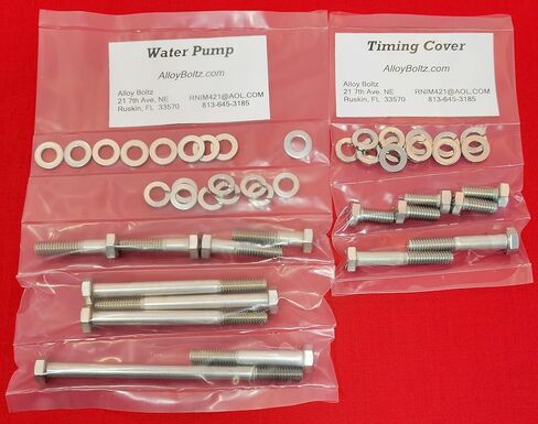 Compatible with Ford Small Block SBF 260 289 302 351W Stainless Steel Water Pump Timing Cover Hex Bolt Kit for Passenger Side Pump Inlet Type Only in Kuwait