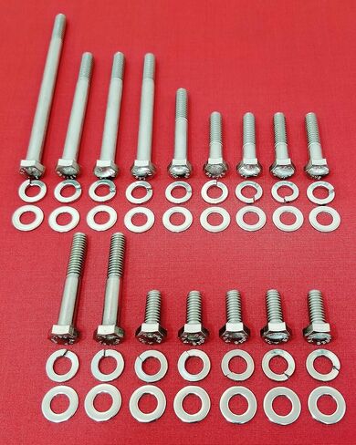 Compatible with Ford Small Block SBF 260 289 302 351W Stainless Steel Water Pump Timing Cover Hex Bolt Kit for Passenger Side Pump Inlet Type Only in Kuwait