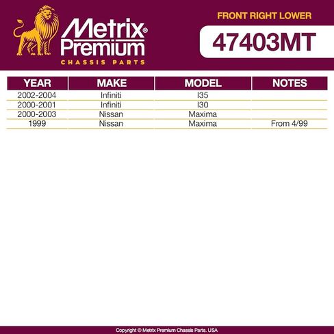صنع في أوروبا - Metrix Premium ذراع التحكم السفلي الأيمن الأمامي ومجموعة وصلات كروية CB60344 تناسب Kia Cadenza وHyundai Sonata وKia Optima وHyundai Azera in Saudi Arabia