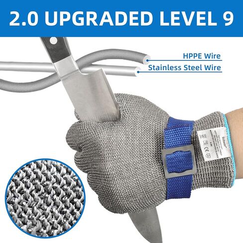 Schwer SlicePro ANSI A9 Cut Resistant Glove PR1706, Stainless Steel Mesh Metal Glove, Food Grade for Kitchen Cooking, Butcher Meat Cutting, Oyster Shucking, Mandoline, Fishing, (L, 1 Pair) in Kuwait