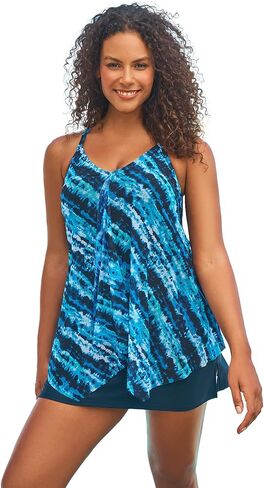 Swim 365 Women Plus Size Long-Length Mesh Tankini Top in Kuwait